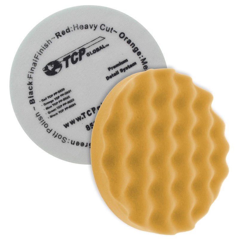 TCP Global 8" Orange Waffle Foam Buffing Pad Hook and Loop Backing - Coarse Buffing Pad for Polishing, Automotive, Marine, Truck, RV & Compound Cutting, Car Polishing Pads - Image 1